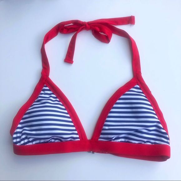 Mossimo Red White Blue Striped Triangle Swim Top New M - Picture 1 of 4